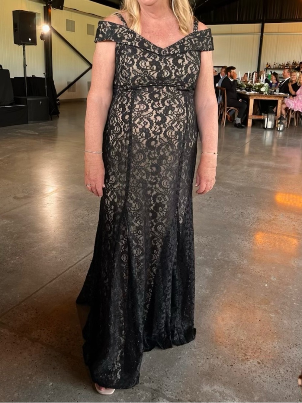 HOT DEAL-Off-Shoulder Black Lace Evening Gown